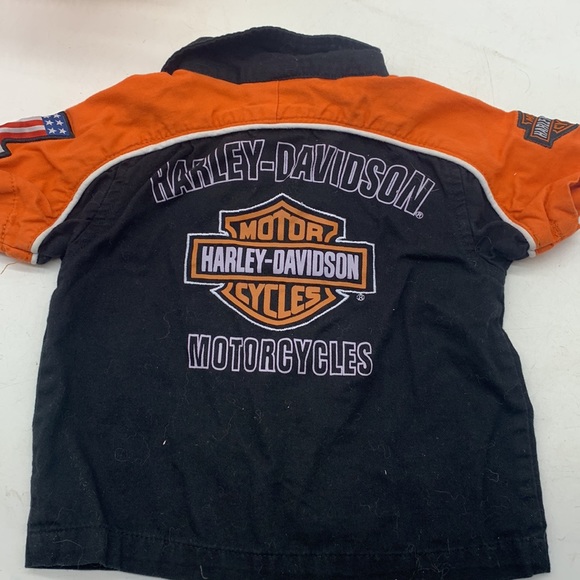 Harley-Davidson black orange kids button down shirt - size 12M - Picture 6 of 7